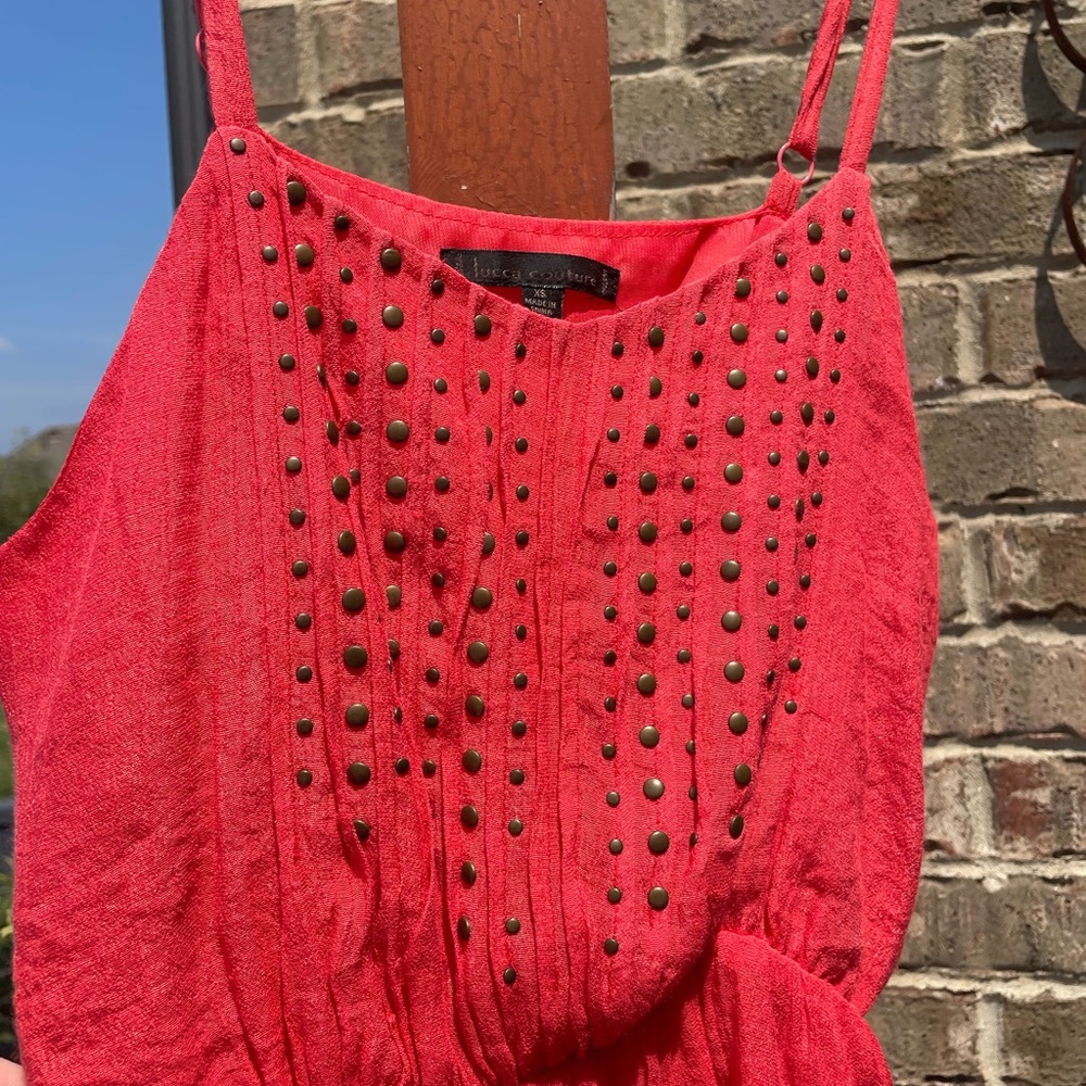 Summer slip dress w studs as detail - coral bright color.